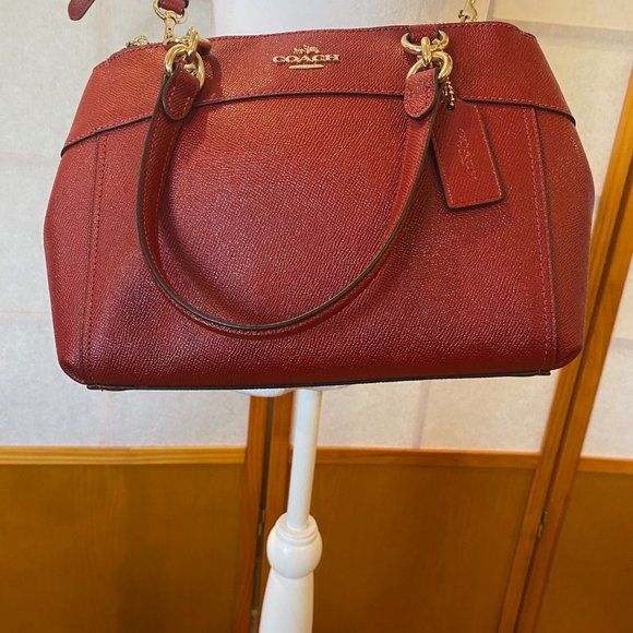 Red Coach Mini Brooke Carry All Shoulder Bag in Crossgrain Leather - Pristine! - Picture 1 of 16